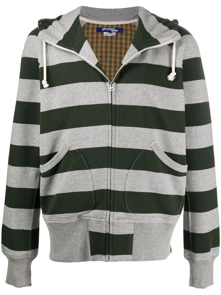 camo-panelled striped hoodie