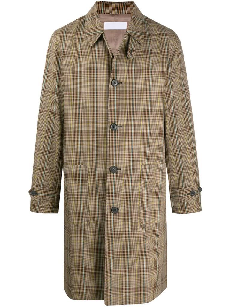 plaid-check single-breasted coat