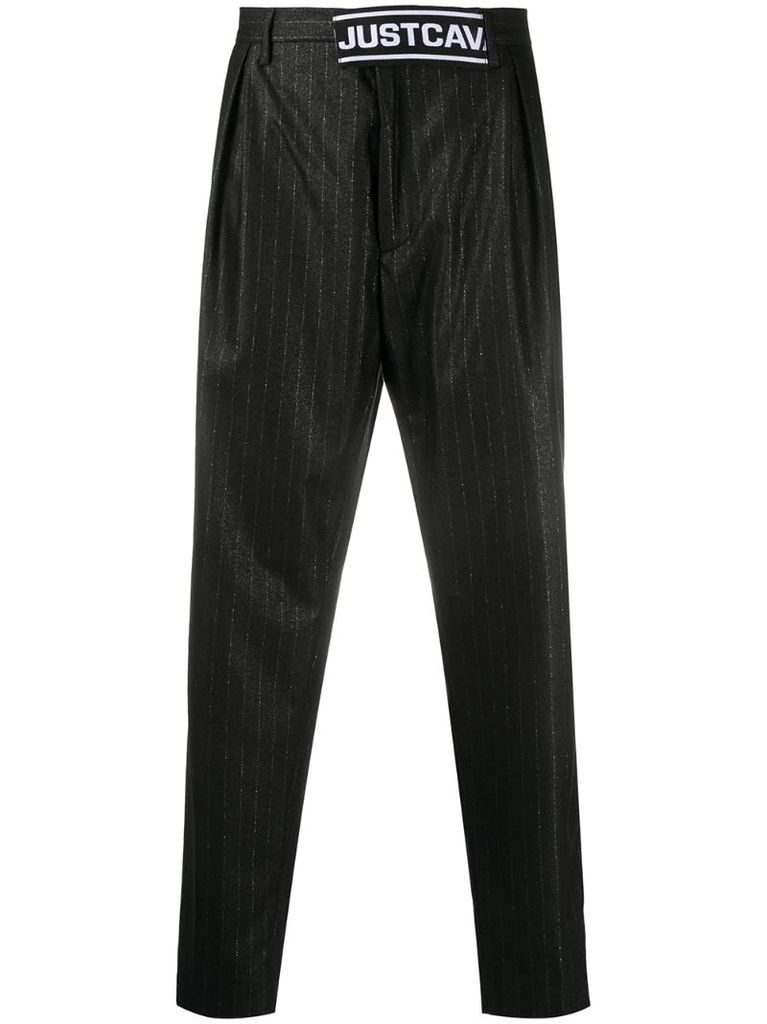 pinstriped tapered trousers