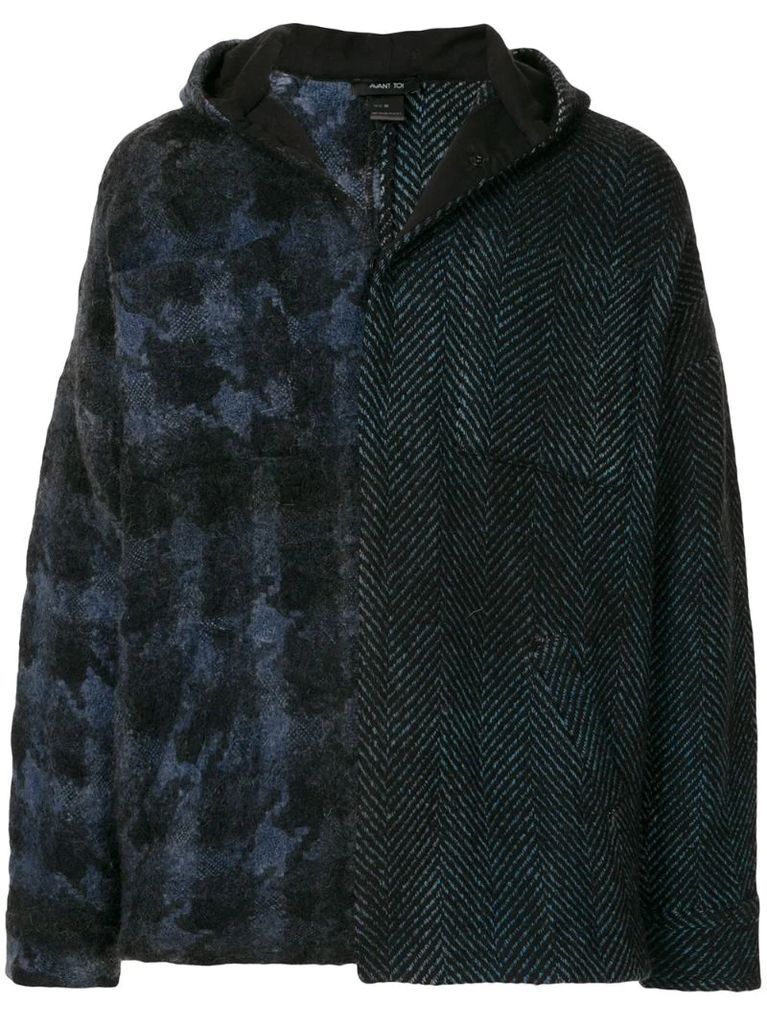 houndstooth-chevron hooded jacket