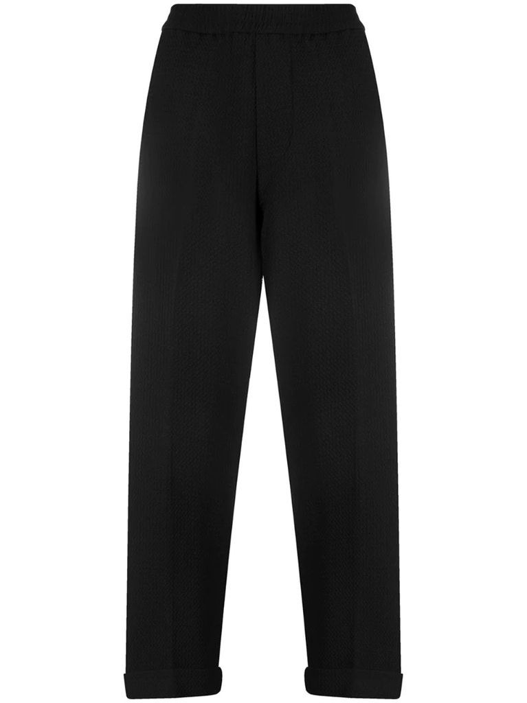 elasticaticated-waist tapered trousers