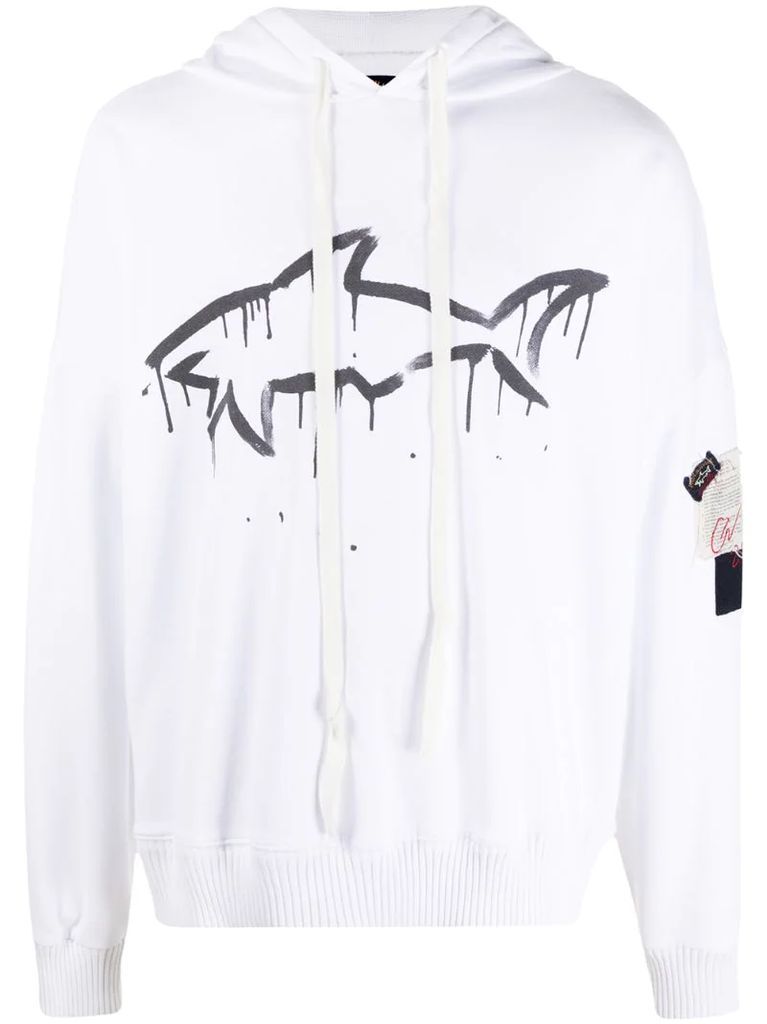 shark-print oversized hoodie