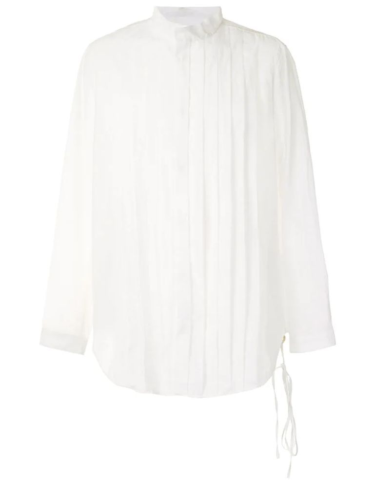 pleated stand-collar shirt