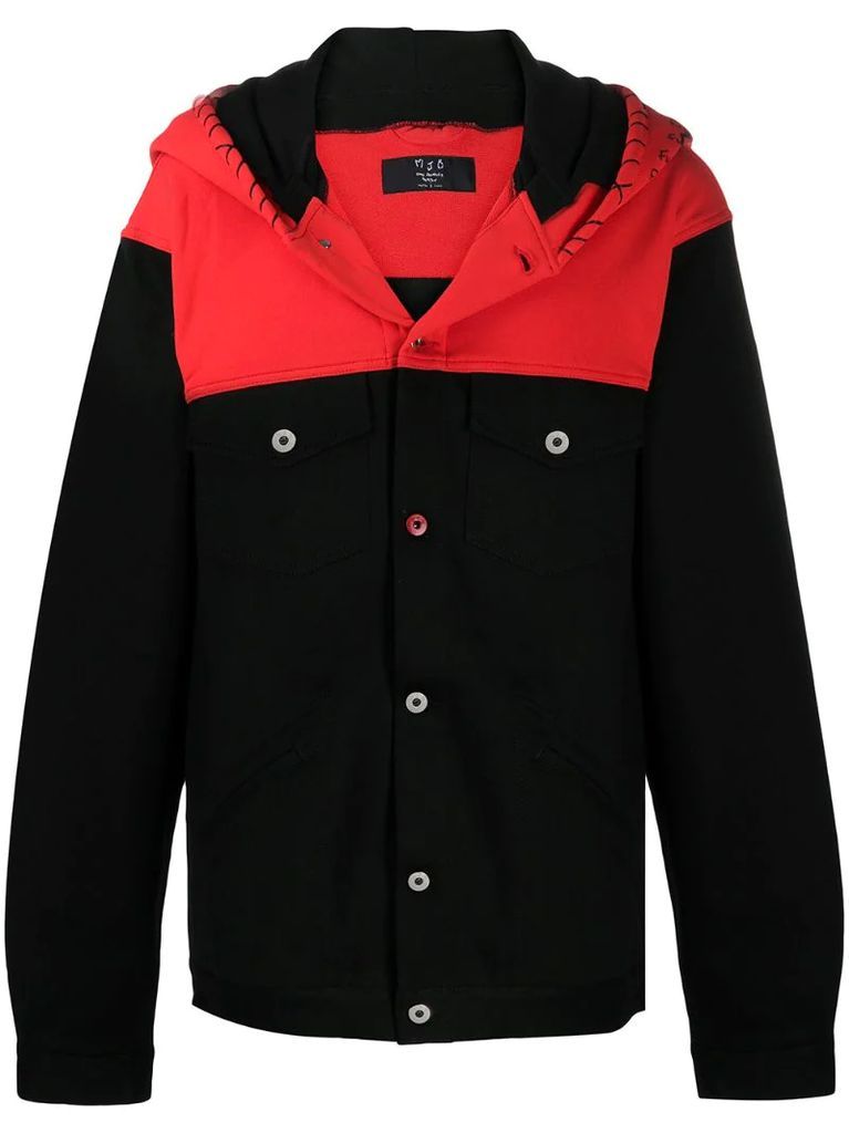 contrast-panel hooded jacket