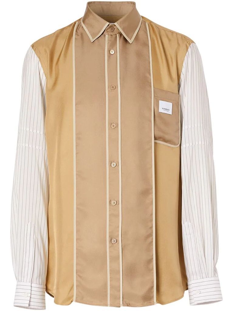 panelled pinstriped shirt