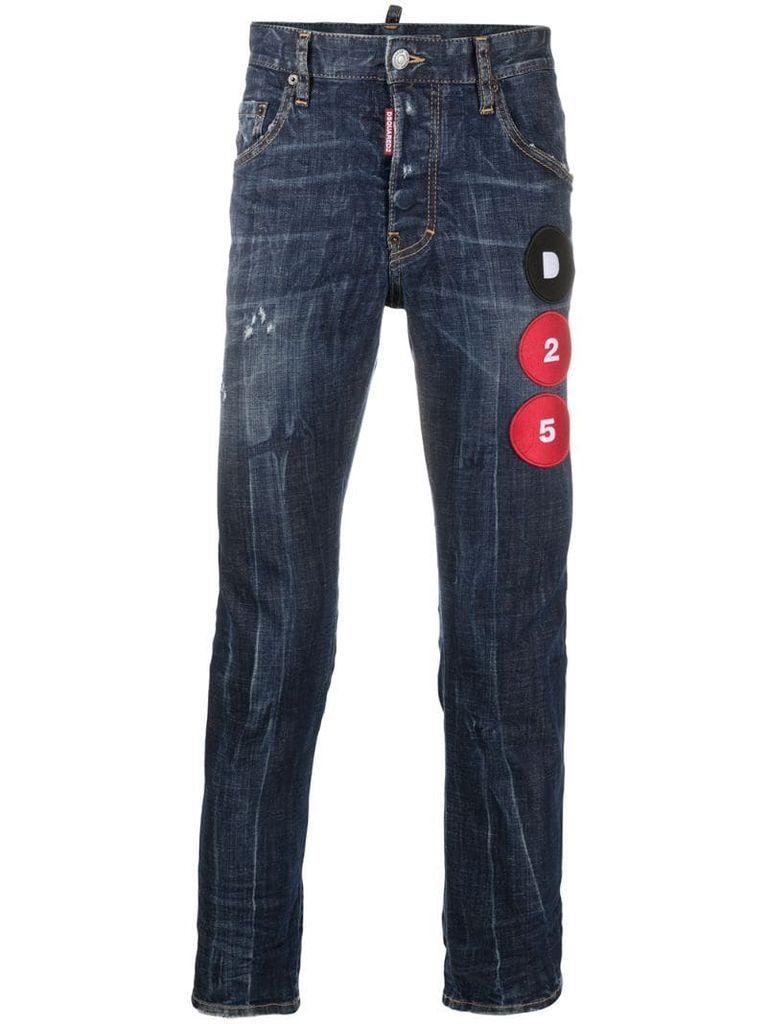 logo-patch mid-rise jeans