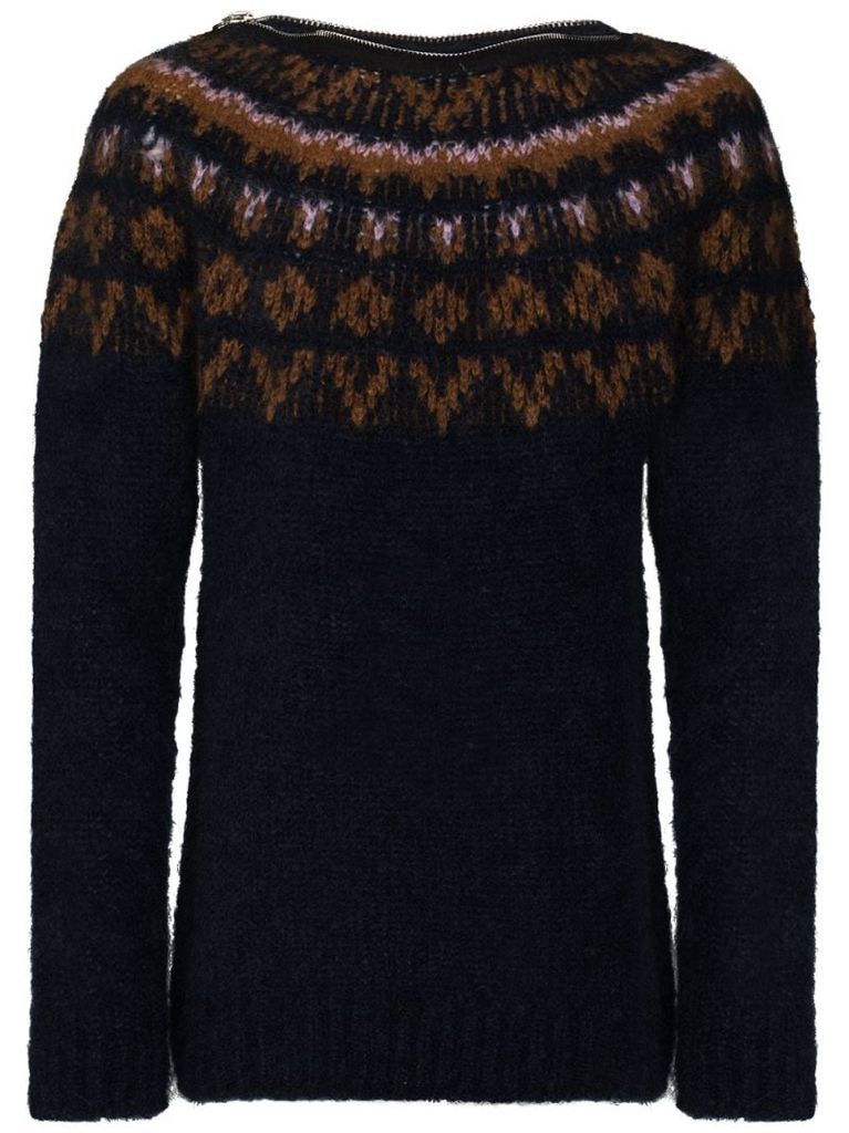 zip crew neck knitted jumper