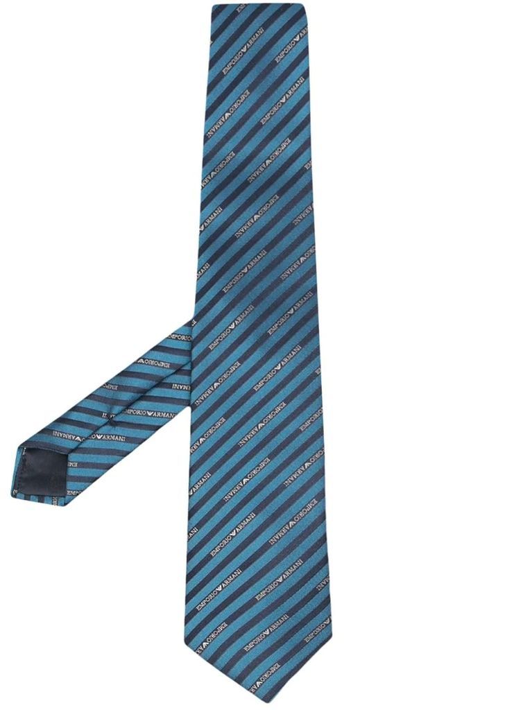 diagonal stripe logo-print tie