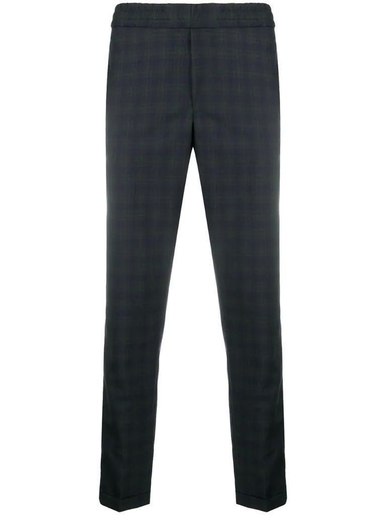 elasticated check print tailored trousers