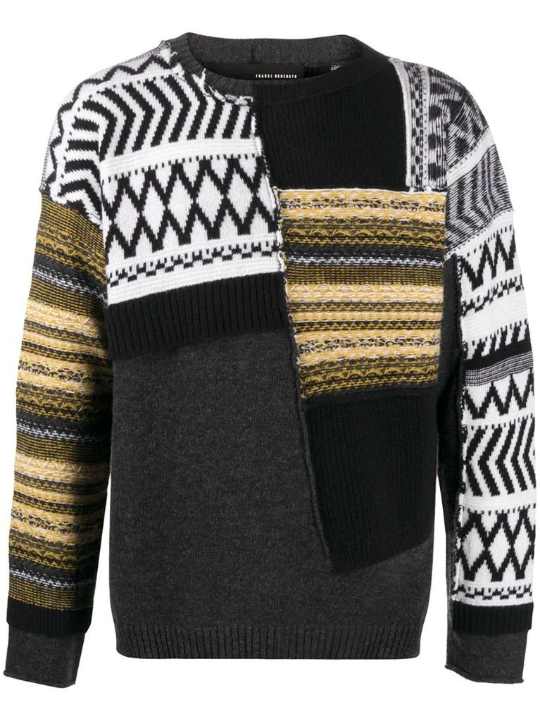 virgin wool patchwork jumper