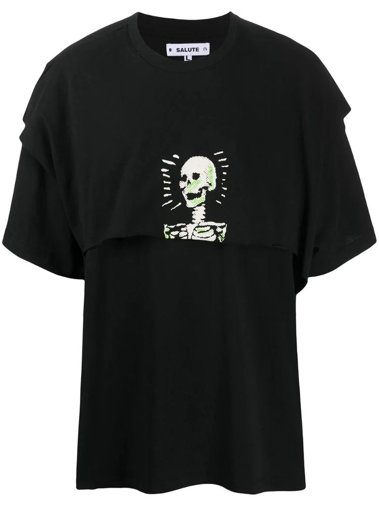 skull-print layered T-shirt