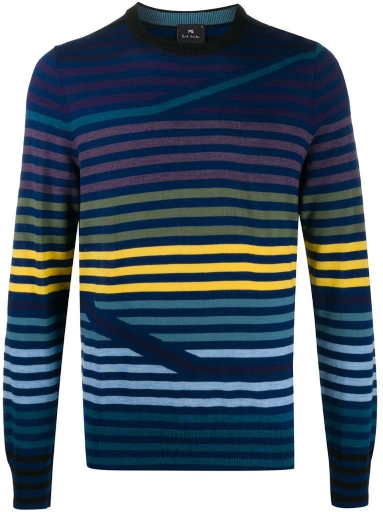 striped-pattern crew neck jumper