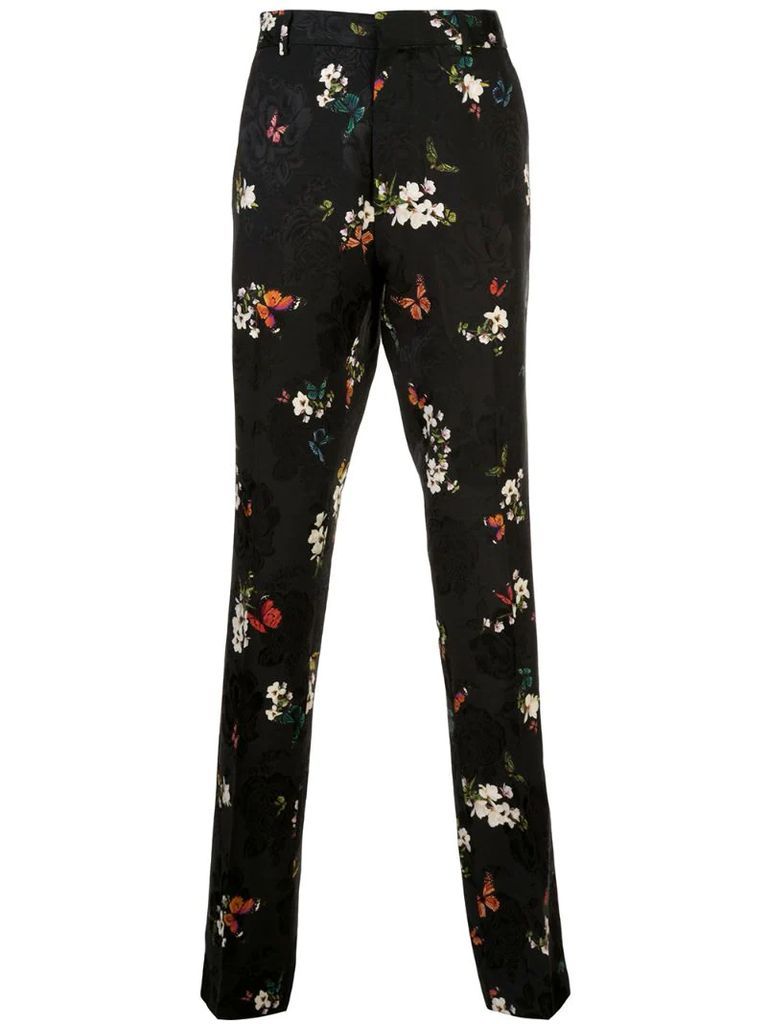 floral embroidered pleated trousers