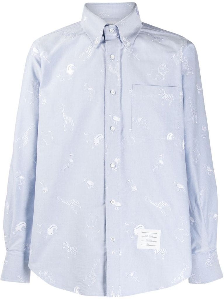 embroidered multi-icon buttoned shirt