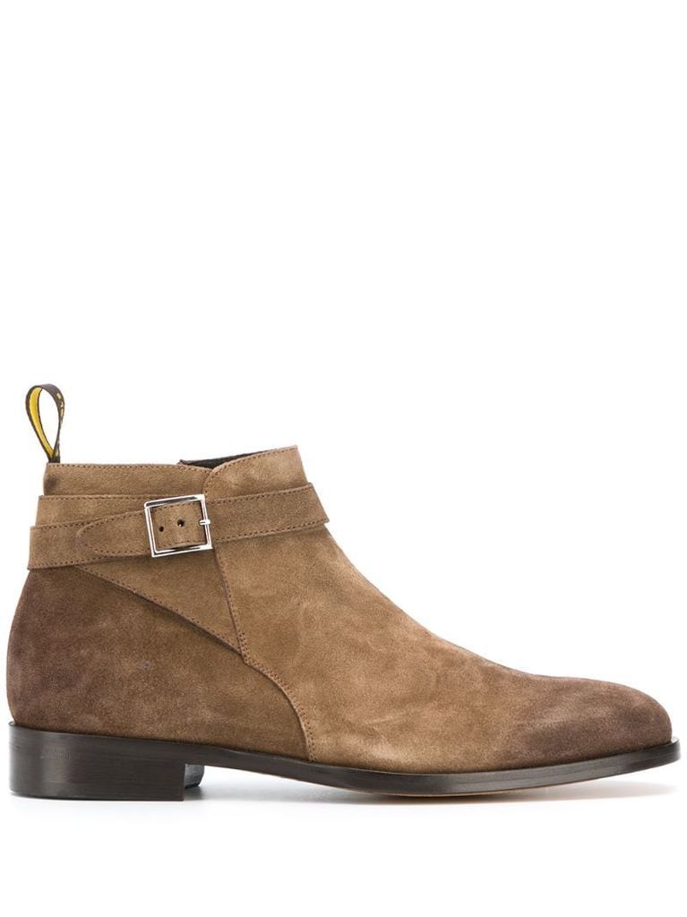 textured buckled ankle boots