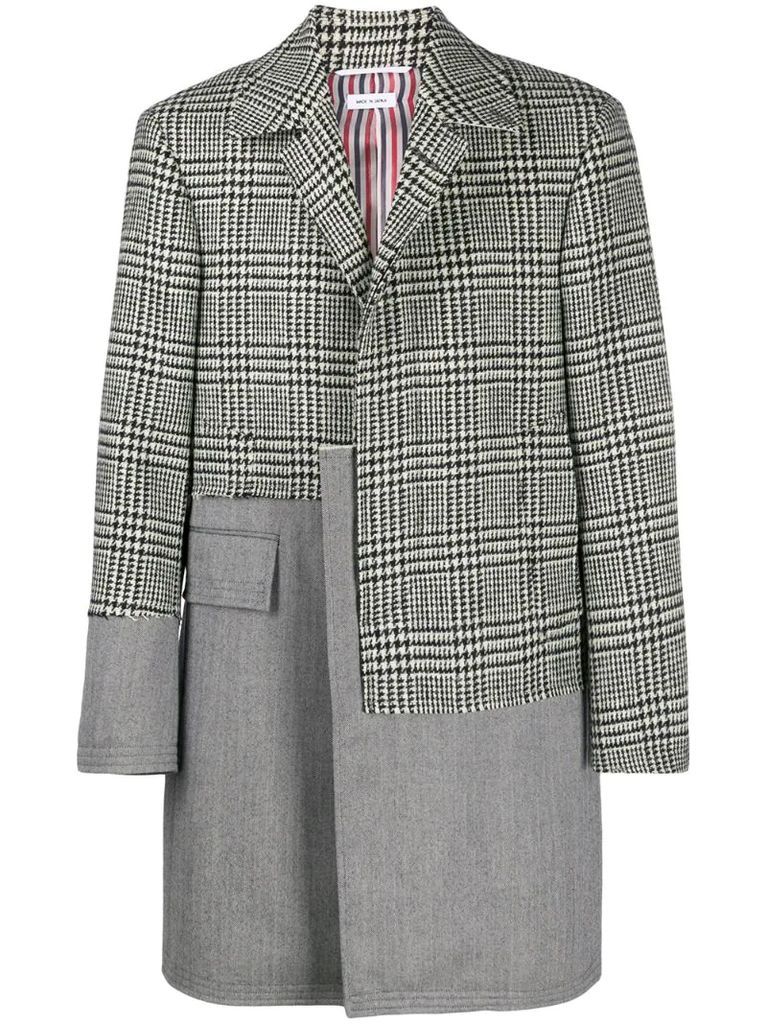 houndstooth patchwork single-breasted coat