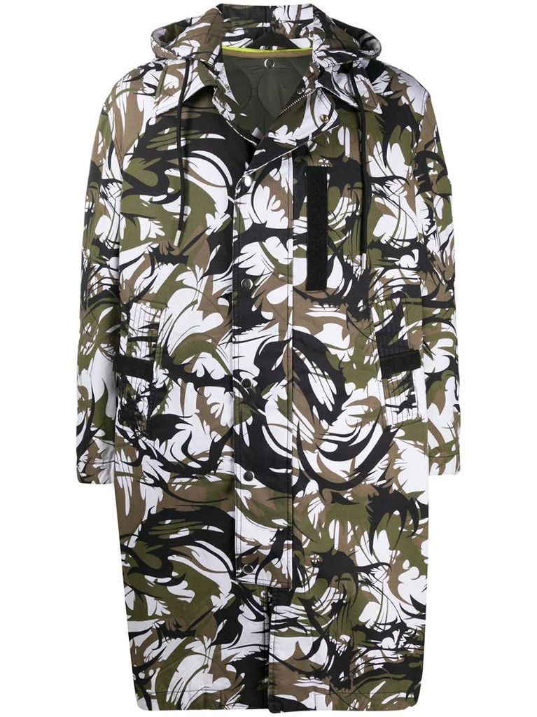 camouflage print hooded coat