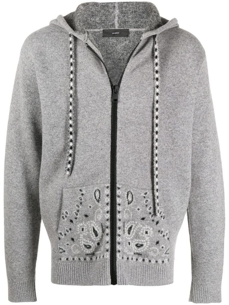paisley print zipped hoodie