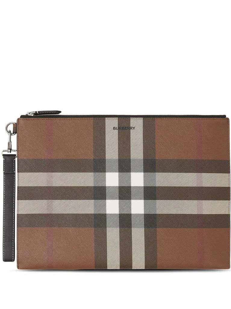 large check-pattern pouch