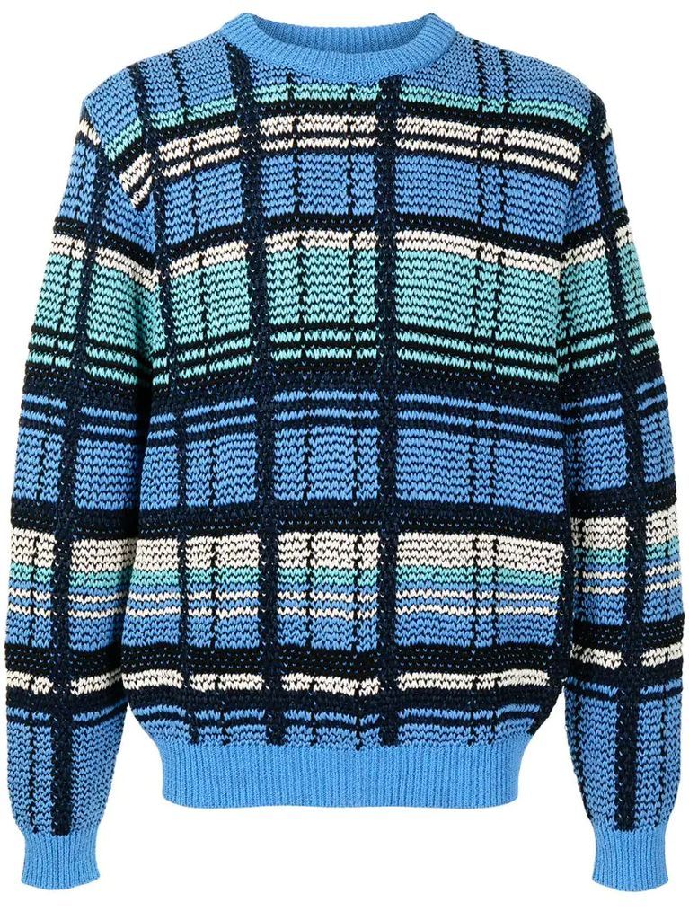 Madras-check knit jumper