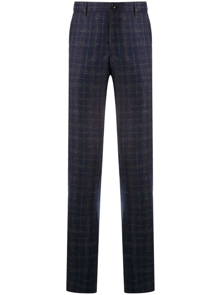 woven check pattern trousers