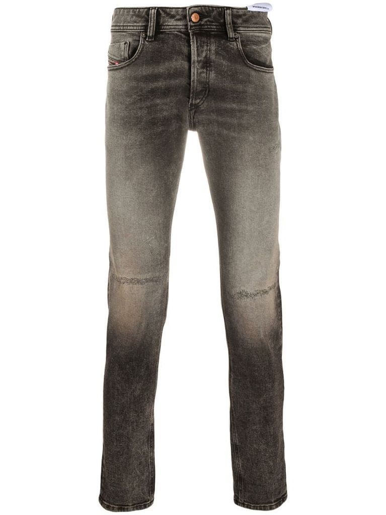 grey faded straight-leg jeans