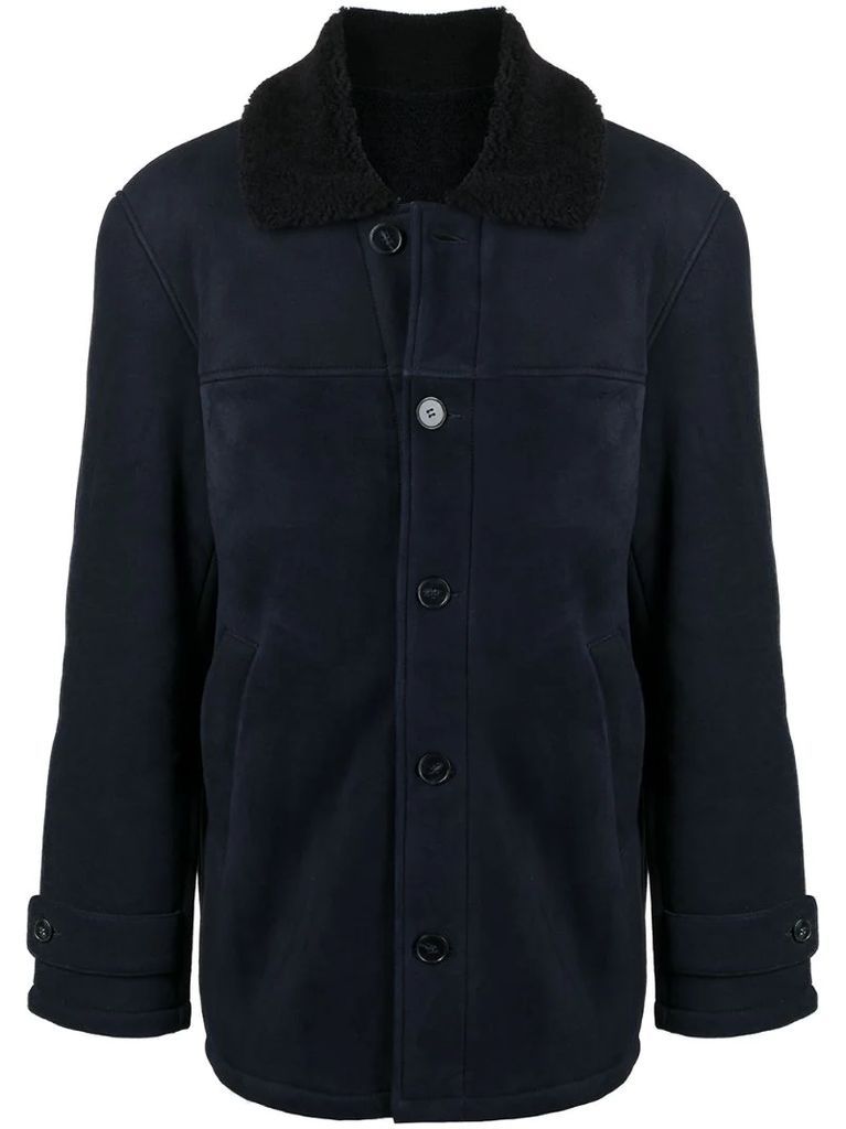 shearling-trimmed suede coat