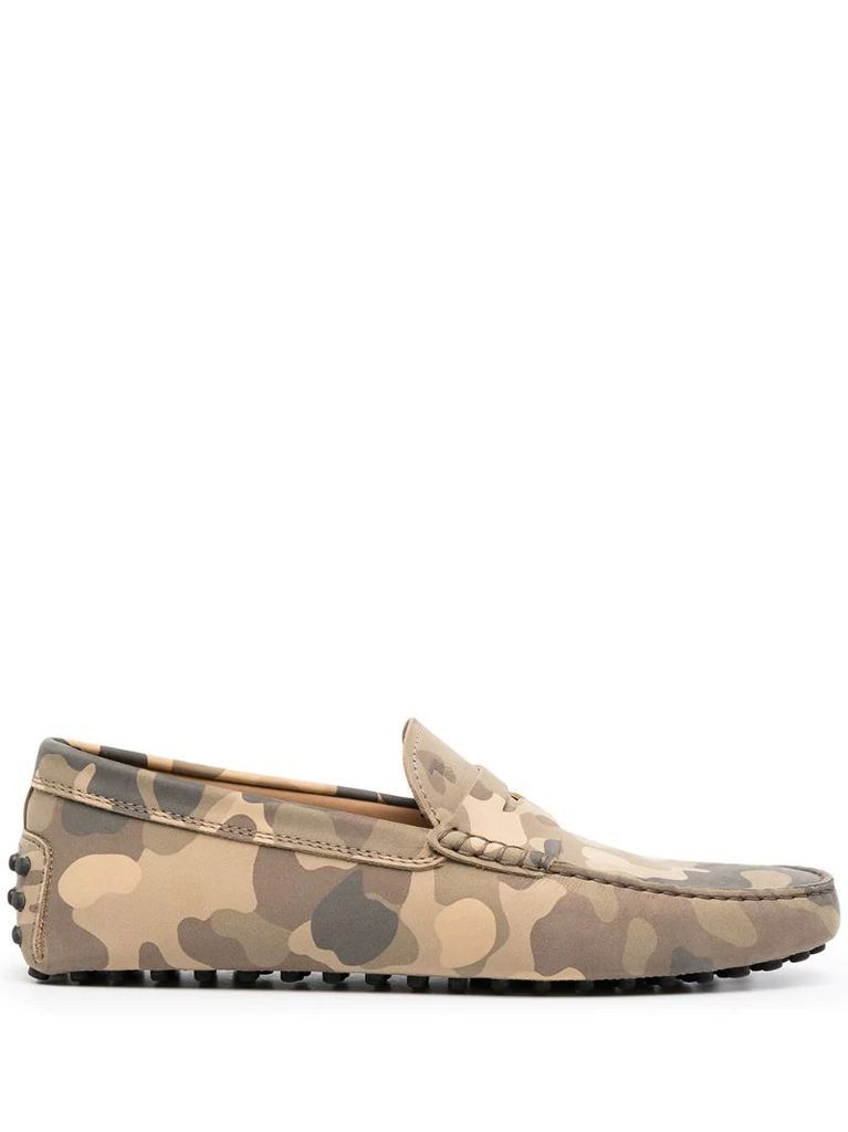 camouflage-print leather loafers