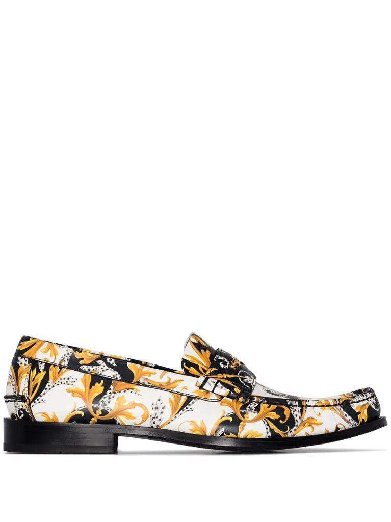Baroque-print slip-on loafers
