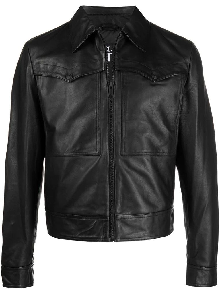 front flap-pocket leather jacket