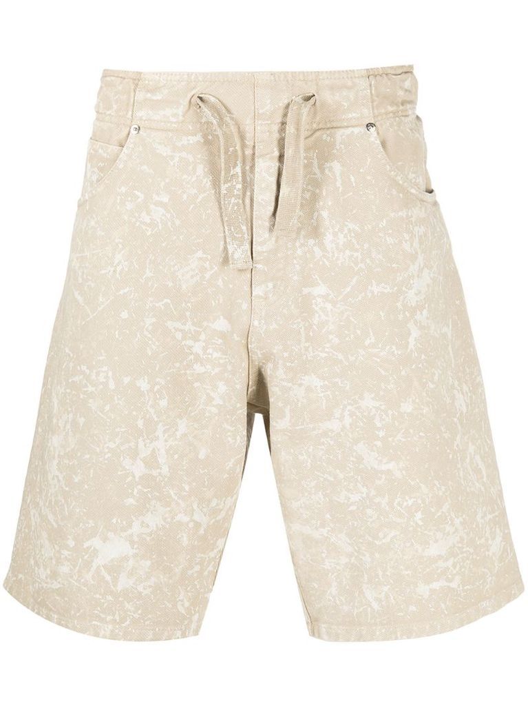 crackled-print denim shorts