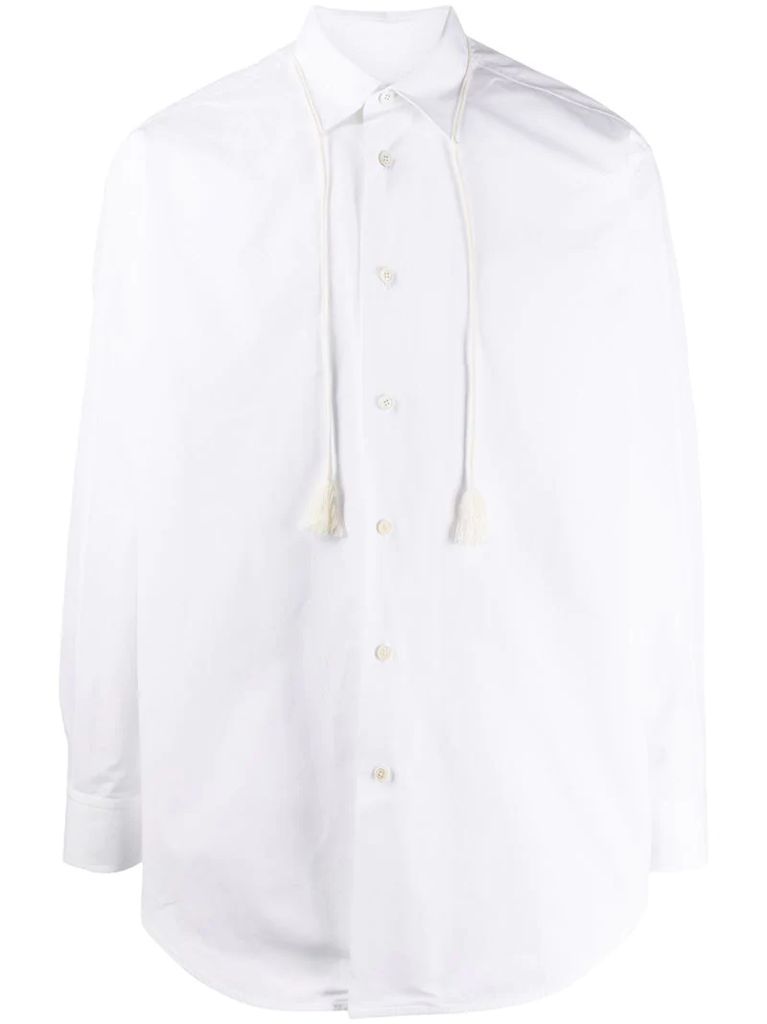 drawstring-collar cotton shirt