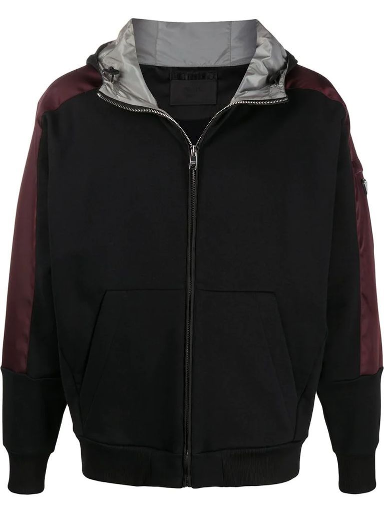 shoulder panelled zipped hoodie