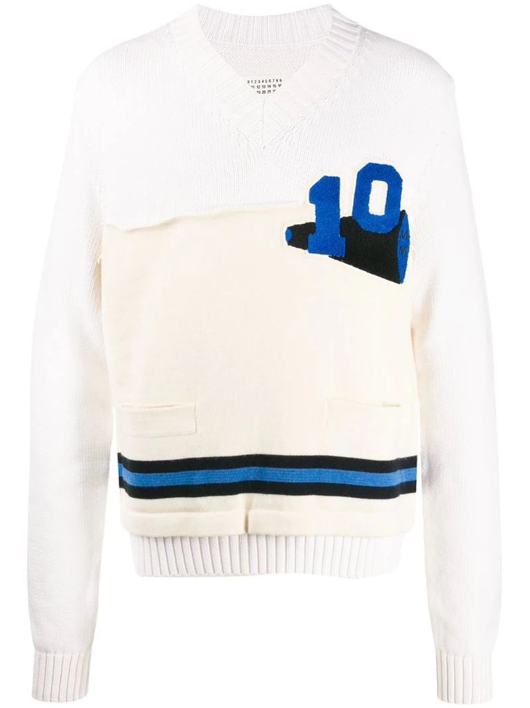 double-knit number patch jumper