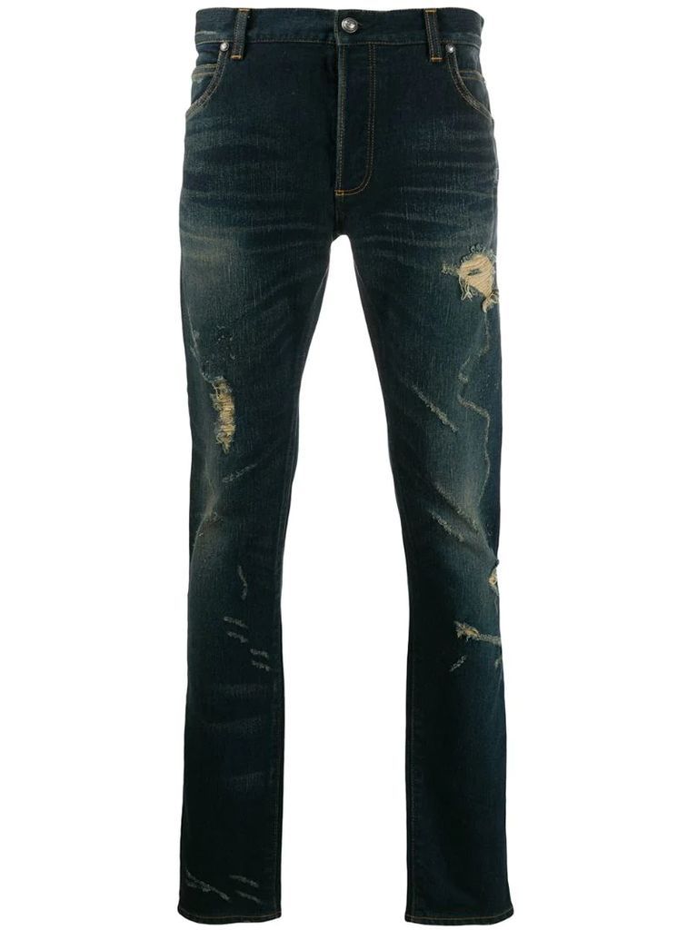 distressed faded slim jeans