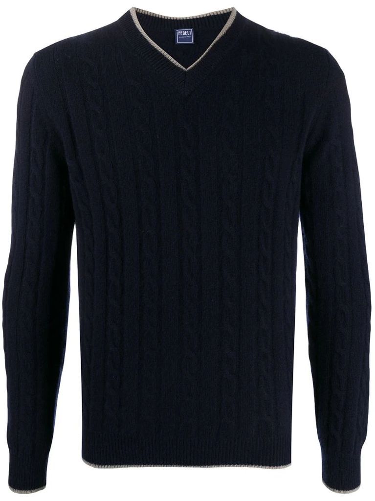 cable-knit rib-trimmed jumper