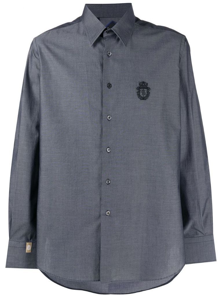 embroidered-logo button-up shirt