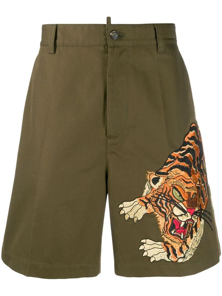 tiger embroidery tailored shorts