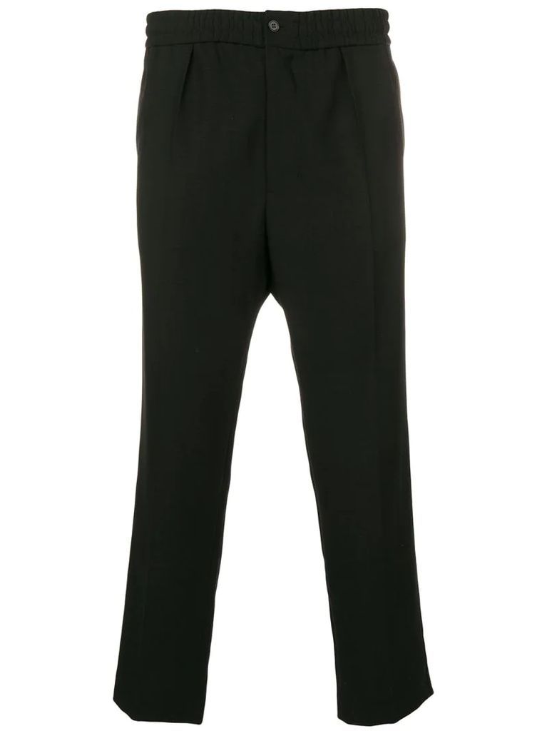 elasticated waist cropped fit trousers