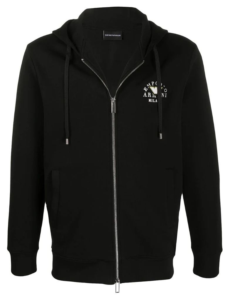 zipped front logo hoodie