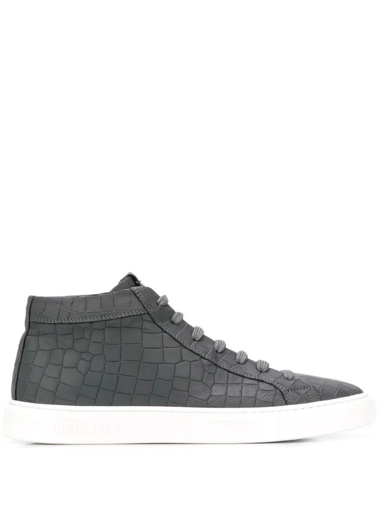 croc-effect high-top sneakers