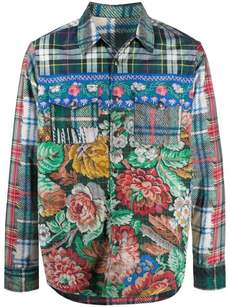 patchwork floral shirt jacket