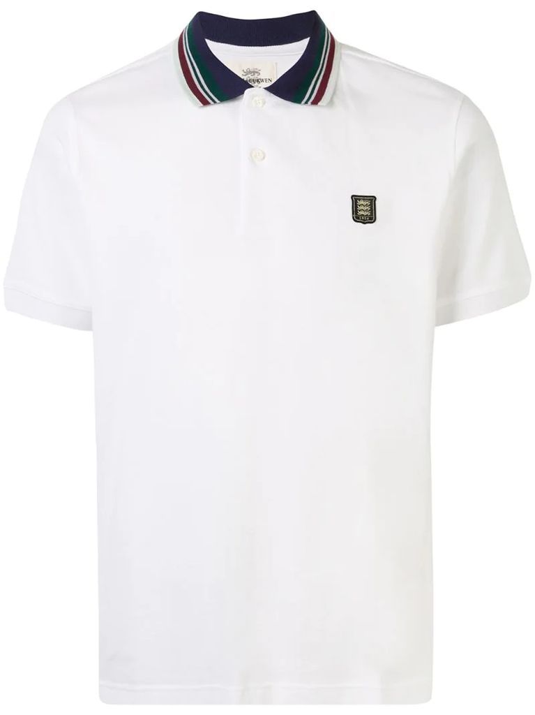 crest-embroidered striped collar polo shirt