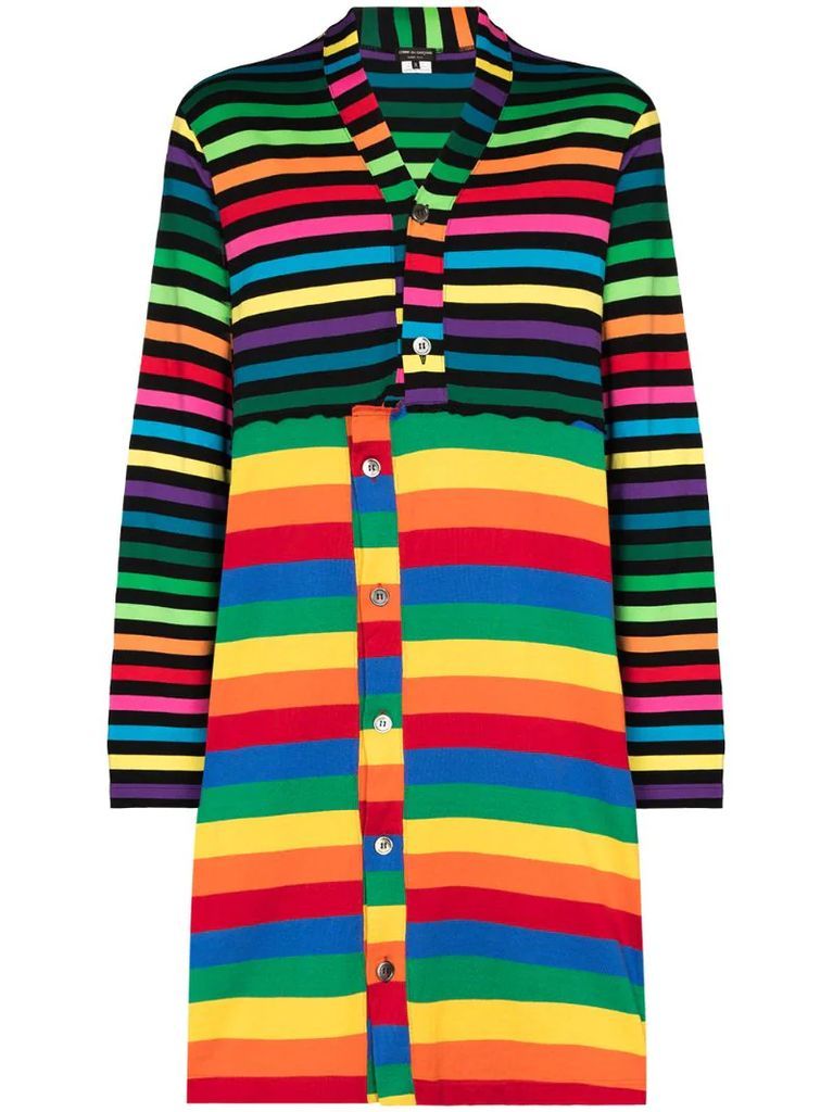 rainbow-stripe long-line cardigan