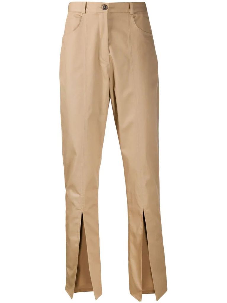 high-rise front slit trousers