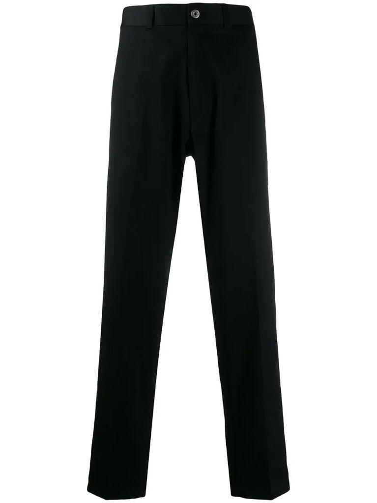 contrast band straight-cut trousers