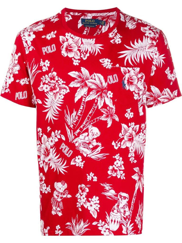 Hawaiian and logo print T-shirt