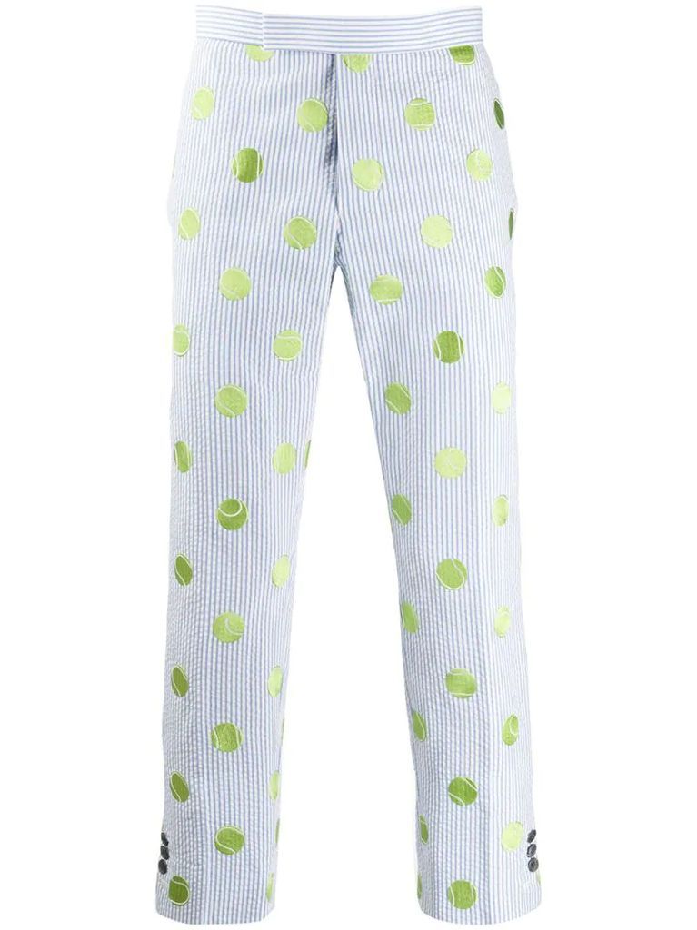 tennis embroidery slim trousers