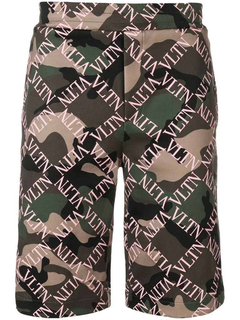 logo grid camouflage print shorts