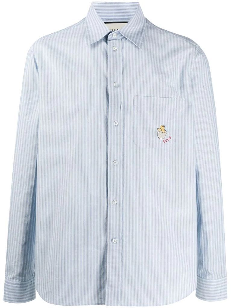 embroidered logo patch pinstripe shirt